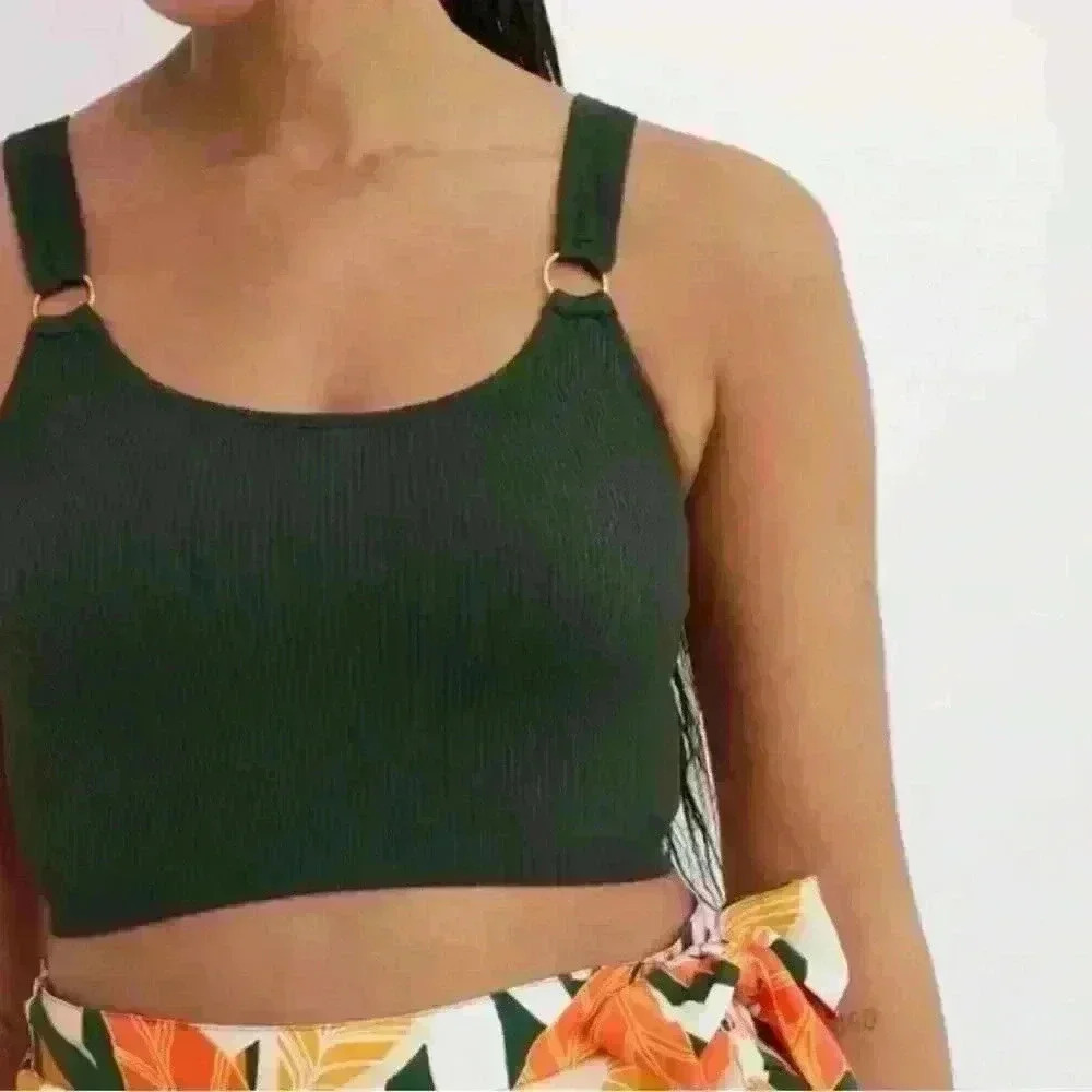 Aerie Green Ribbed Longline Bralette Top Small NWT Adjustable Straps